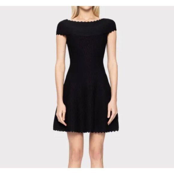 Herve Leger Black cap sleeve fit and Flare textured Dress size XS - Picture 1 of 12